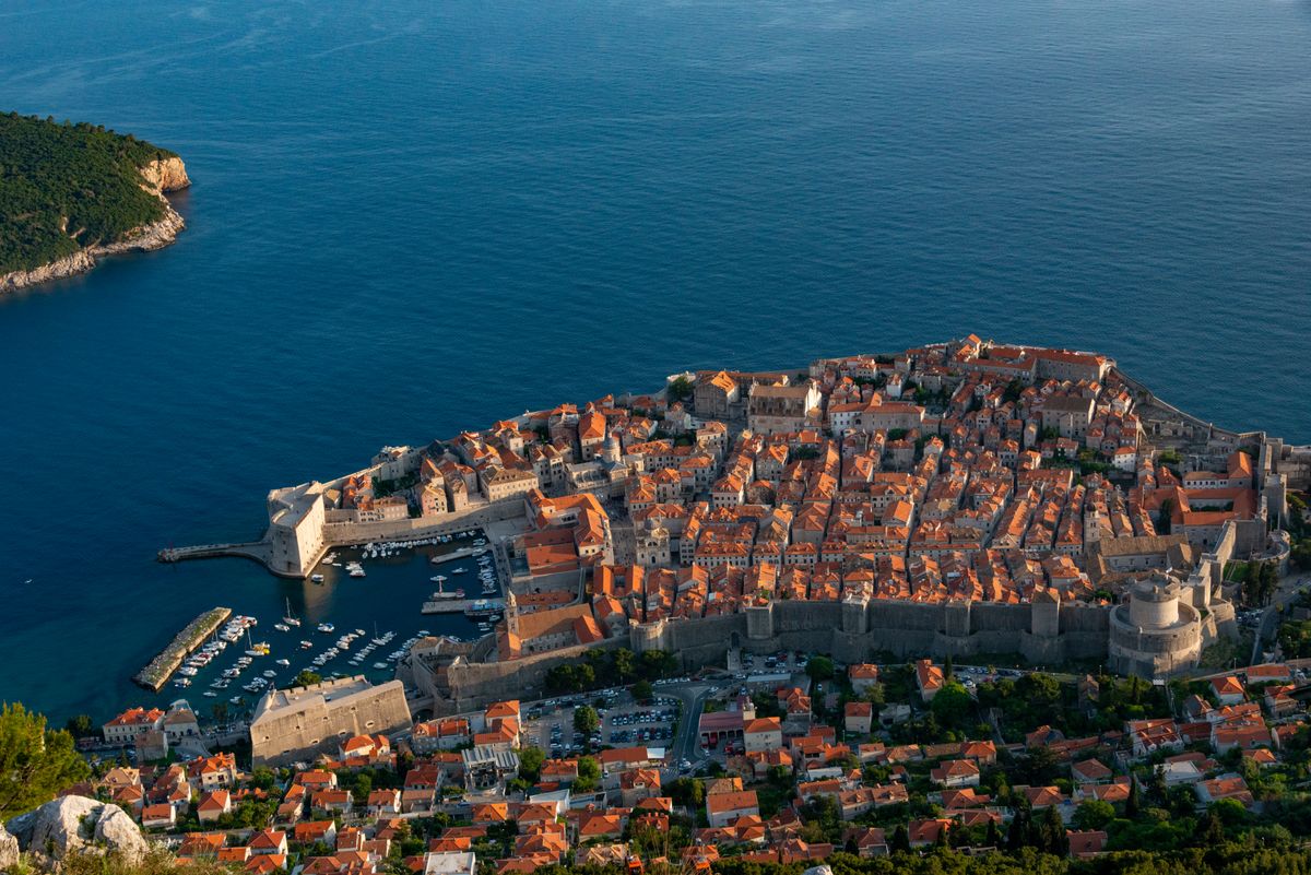 Dubrovnik&rsquo;s walled old town from above