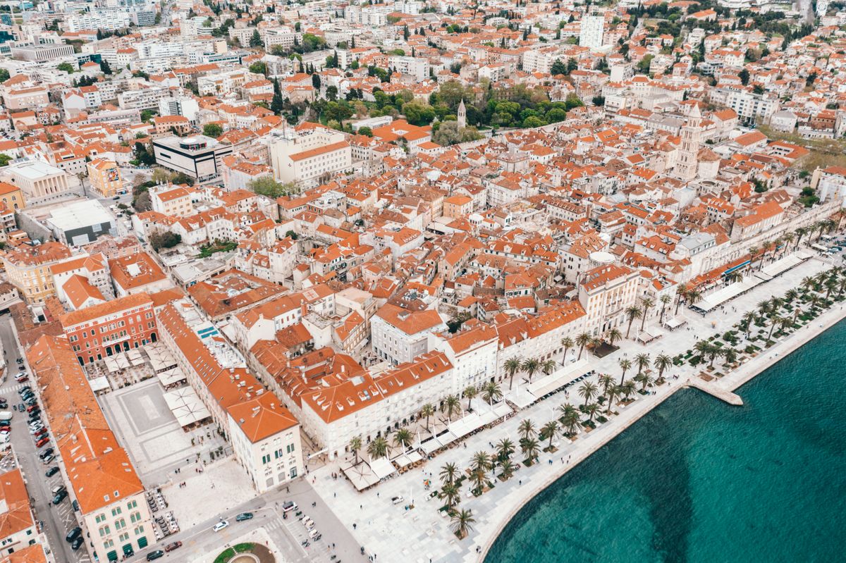 Split old town and the Riva from above