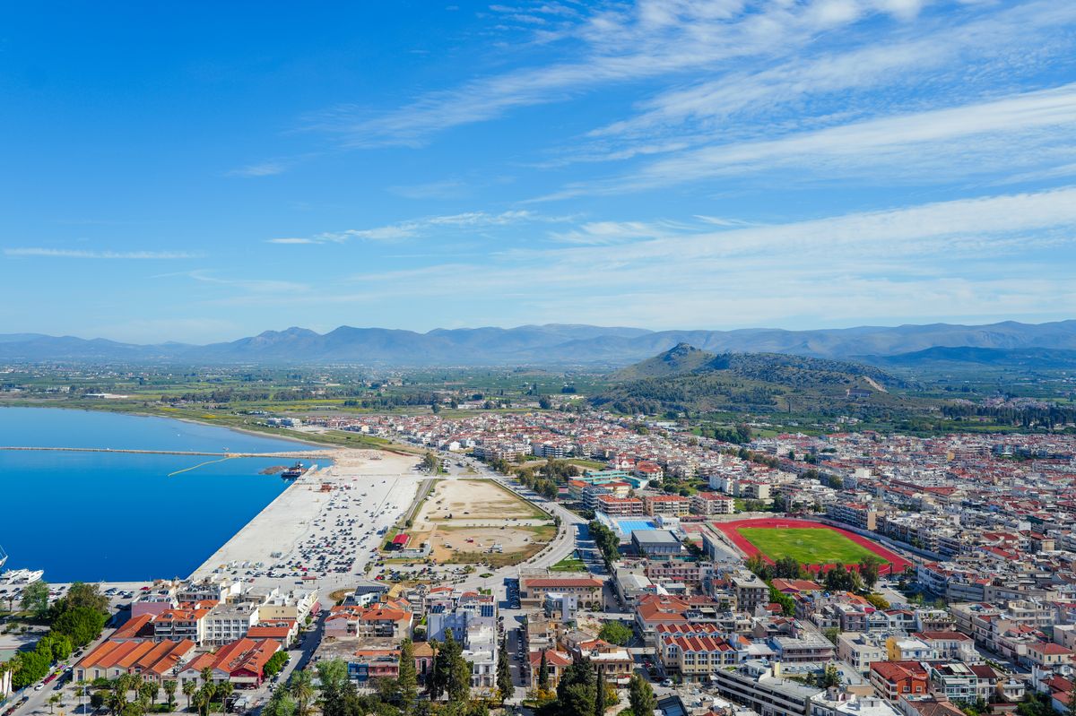 Kalamata and its port from above