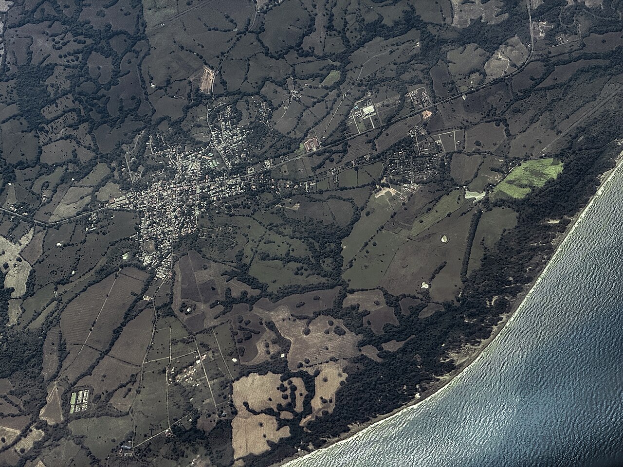 Aerial view of Pedasí town and its Pacific coast